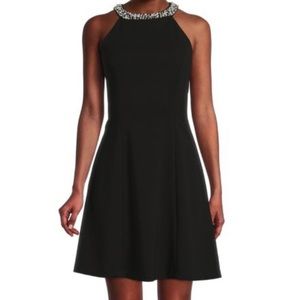 Karl Lagerfeld Paris Black Halter Cocktail Dress with Pearl Neckline NWT